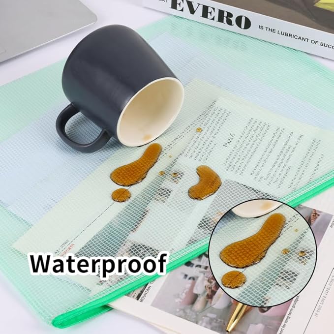 EOOUT 24pcs Mesh Zipper Pouch, A3 Size Board Game Storage 16.6 x 12.2 in Extra Large File Bags 6 Colors Waterproof Zipper Pouches for Travel, Puzzles, Office, and Home Organize