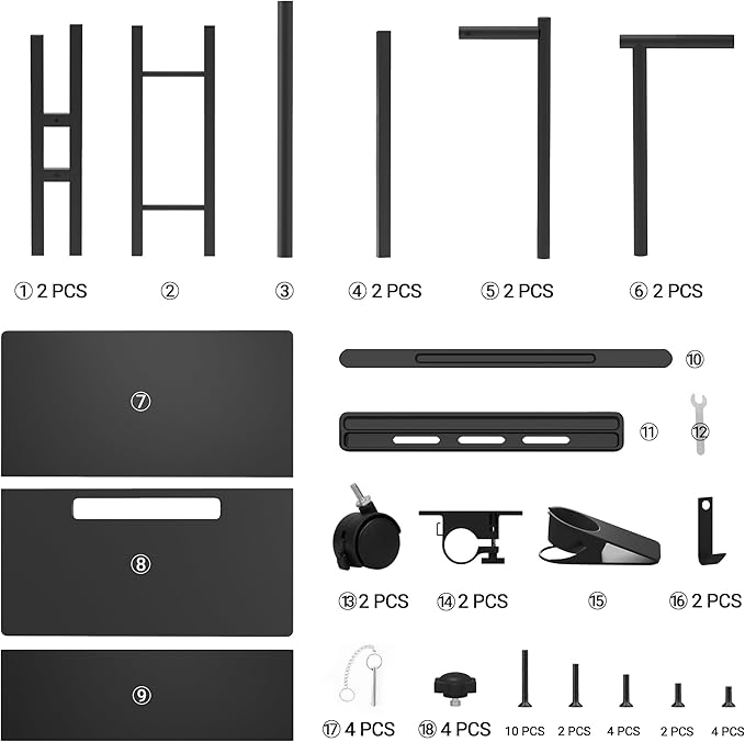 Klvied Mobile Standing Desk with Storage Bottom Shelf, Portable Stand Up Desk with Cup Holder, Adjustable Height Small Standing Desk, Rolling Desk with Wheels, Home Office Laptop Cart, Black