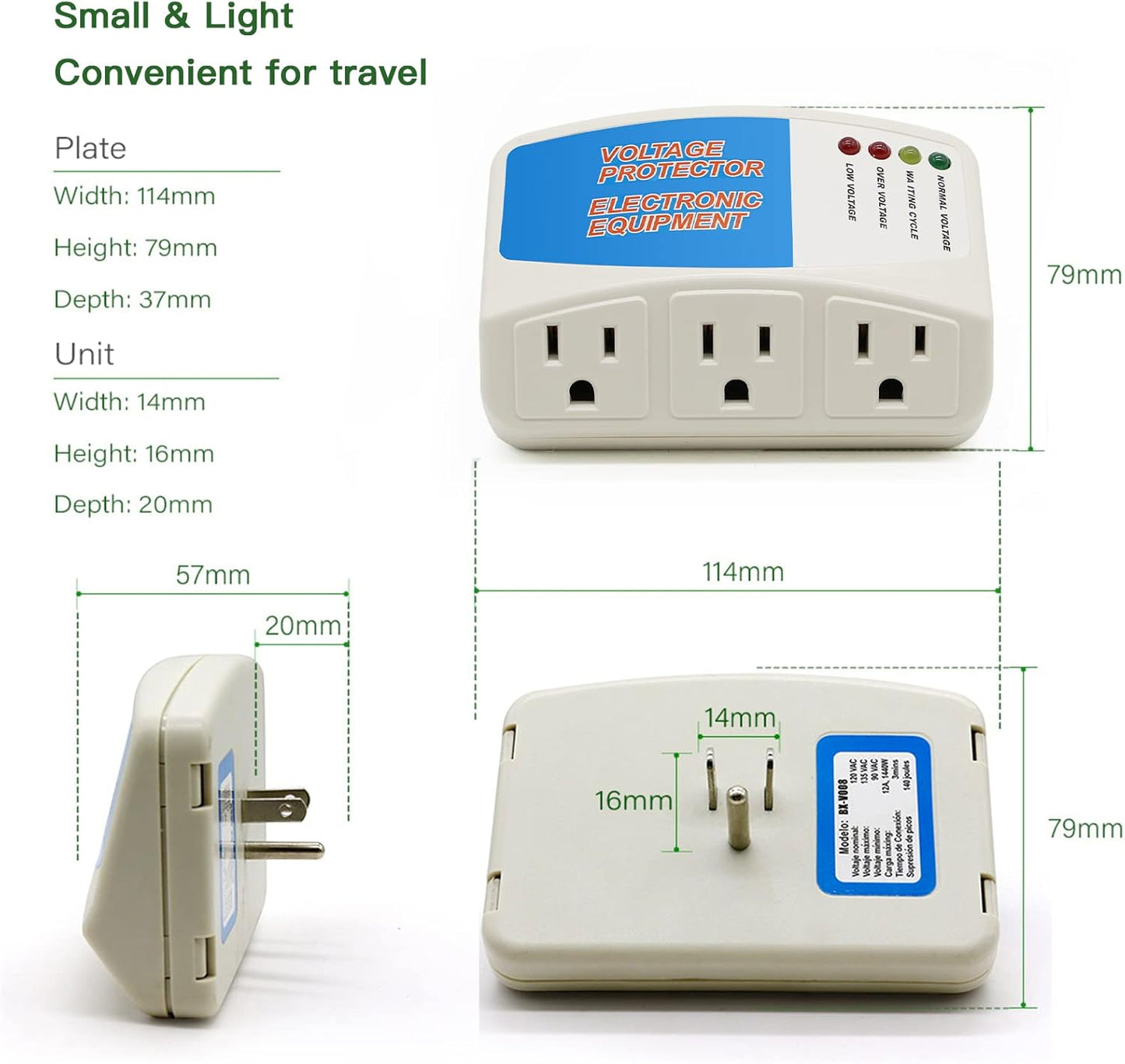 BSEED Surge Protector Power Strip for Home Appliance, 3 Outlet Power Surge Protector, Voltage Protector Brownout Surge Refrigerator 1875W, 120V, 15A, 1 Pack