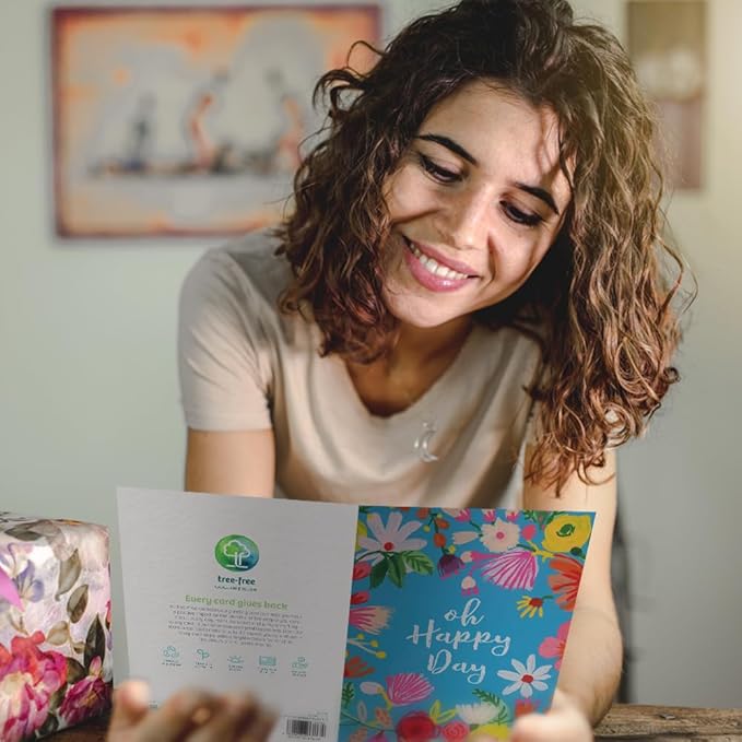 Tree-Free Greetings - Birthday Card - Artful Designs - 1 Card + Matching Envelope - Made in USA - 100% Recycled Paper - 5 x 7 - Oh Happy Day (GO61208)