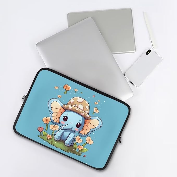 Cute Elephant Laptop Protective Sleeve for Women Girls 13 inch Computer Sleeve Bag Flower Zippered Pouches Lap Top Case Suitable for Daily Use Travel School Office Organizers Bag