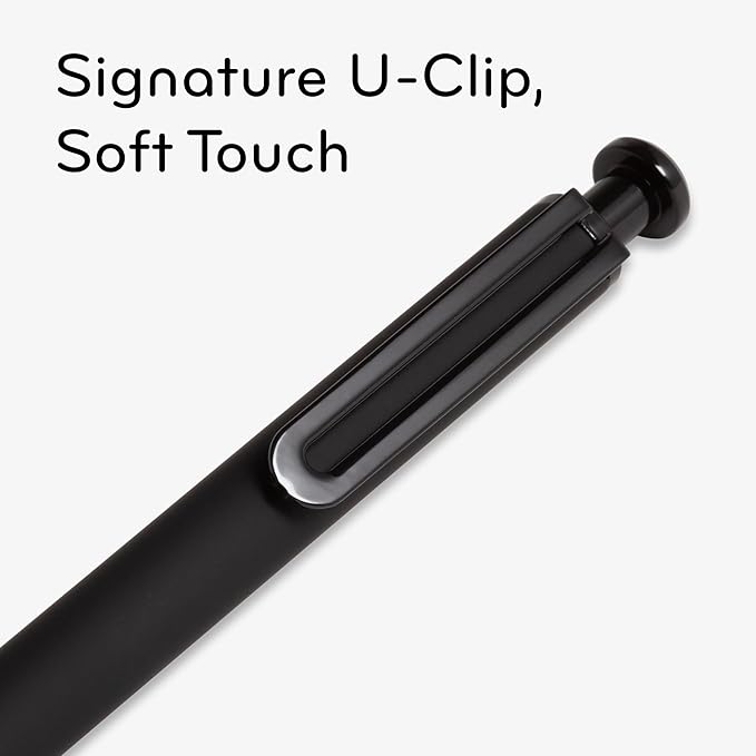 U Brands Midnight Monterey Ballpoint Pens, Set of 12, Black Soft Touch, Painted Black Details, Bold (1.0 mm) Point, Black Ink