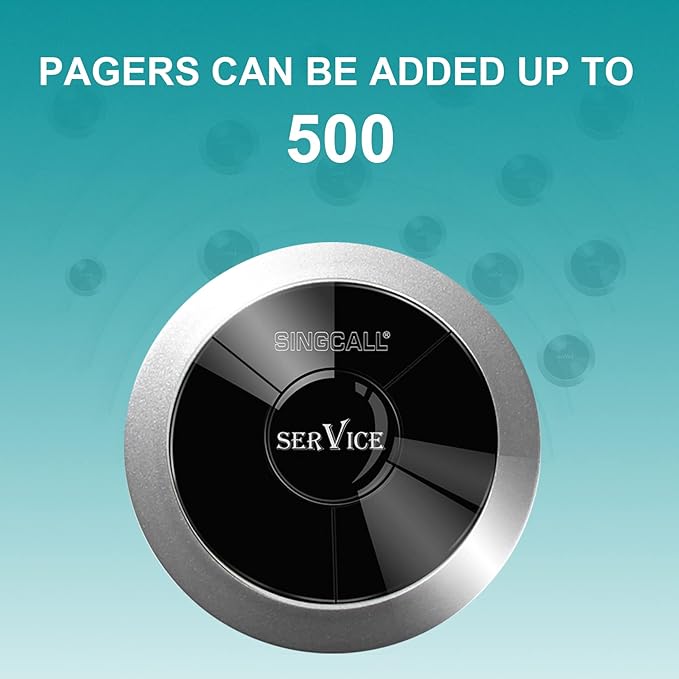 SINGCALL Wireless Calling System, Nurse Call System, 360 Degree Waterproof Pager Watch Receiver, No Screw Pager, Pack of 5 Pagers and 1 Receiver