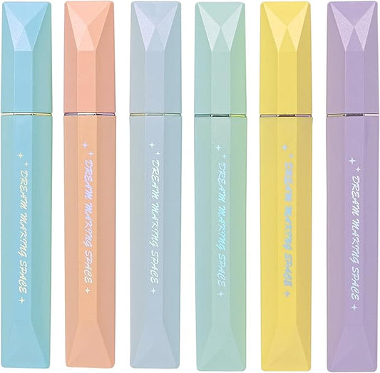 COLNK Glitter Pastel Highlighter,Set of 6 Pcs Cute Aesthetic Highlighters Assorted Colors,Chisel Tip,Metallic Highlighters for Journal Planner, Highlighting, Note-taking,Glitter Ink B