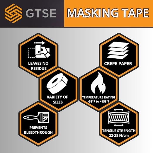 GTSE Masking Tape, 1 Roll, 2 inches x 55 Yards (164 ft), Multi-Surface Adhesive Painting Tape, Perfect for Painting, Home, Office, School, Art, Crafts, Glass, Vinyl