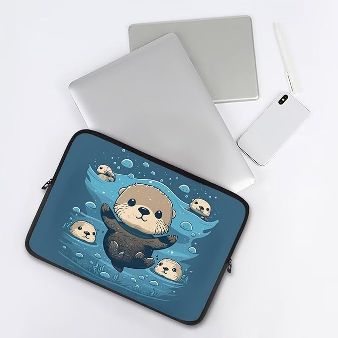 Sea Otter Computer Sleeve for Women 12 inch Laptop Sleeve Durable Lap Top Case with Multiple Uses Tablet Bag Teen Girls Laptop Carrying Case Briefcase Navy Blue