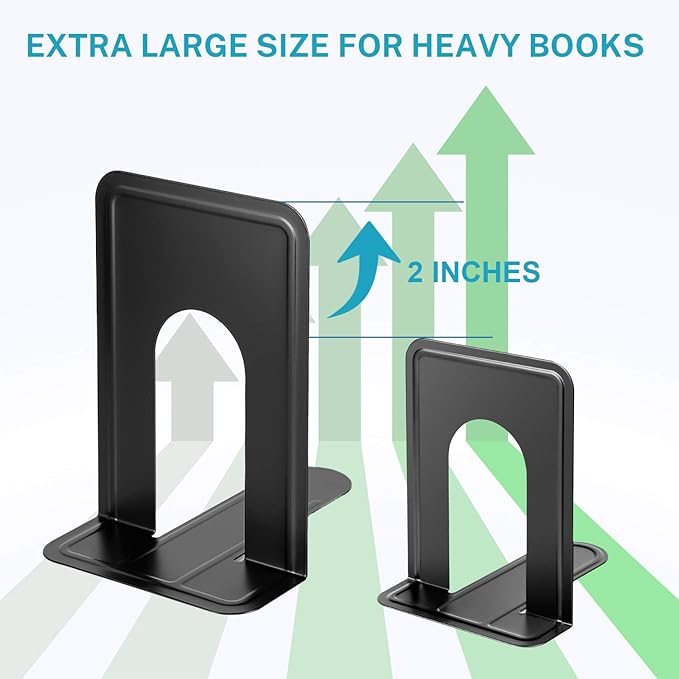 MaxGear 8.5 in Extra Large Heavy Duty Metal Book Ends, Black Universal Premium Bookends for Shelves, Non-Skid Bookend, Book Stopper for Books/Movies/CDs/Games, 8.5 x 5.9 x 7.8 in, (2 Pairs/XL)