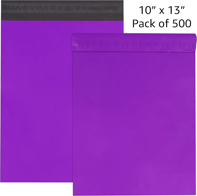 Colored Poly Mailers Pack of: (Purple, 10" x 13" pack of 500) Be creative with your packaging with Colored mailers