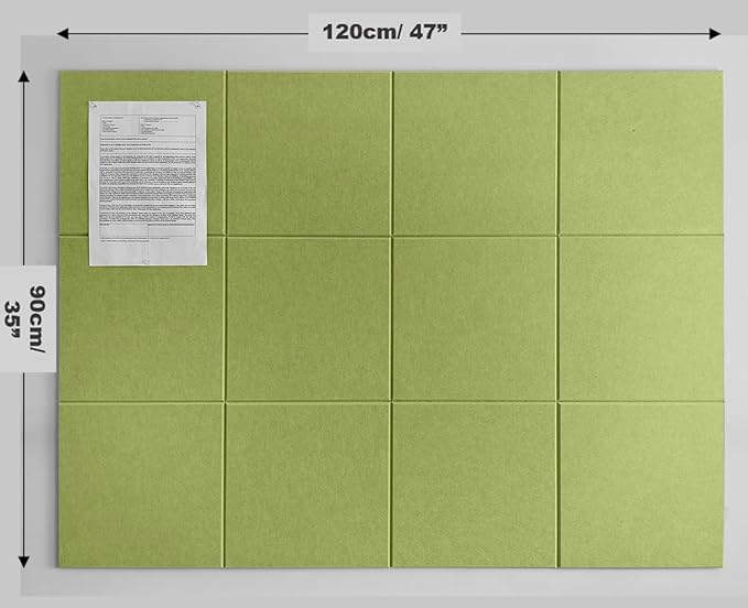 Cork Board 48 x 36 Alternative – 11.8x11.8x0.35 Inches 12 Pack Felt Wall Tiles with Safe Removable Adhesive, Large Cork Board for Office Walls Pin Board Cork Tiles for Classroom - Grass Green