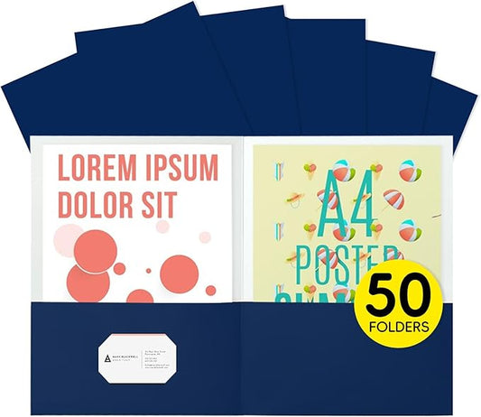 Two Pocket Folders,50 Pack Blue File Folders with Pockets Fit Letter Size Paper,Thick Paper File Folder for School Office Business Home,Assorted 6 Colors