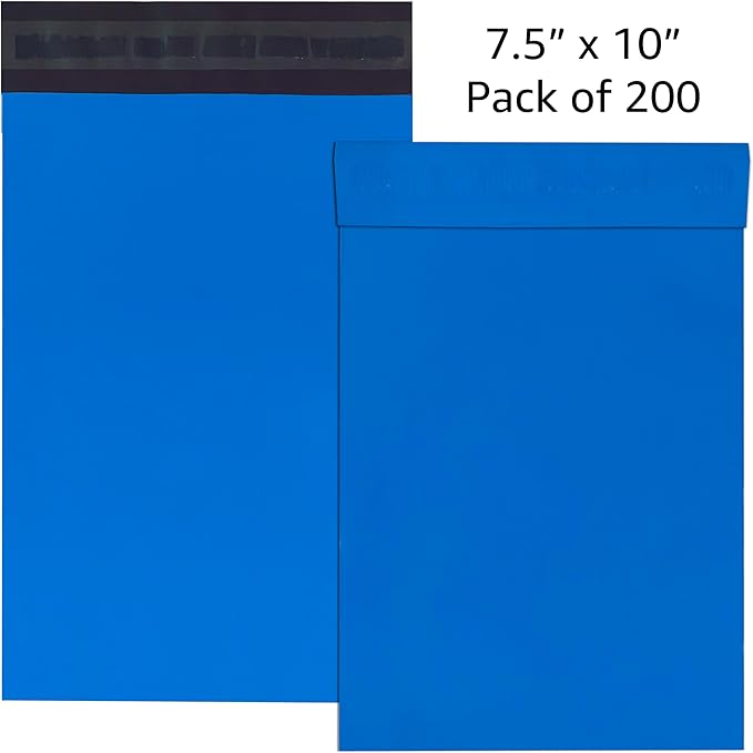 Colored Poly Mailers Pack of: Be creative with your packaging with Colored mailers (Blue, 7.5" x 10.5" pack of 200)
