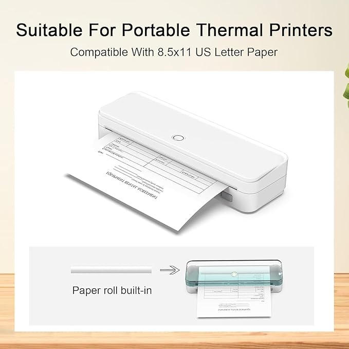 4 Rolls Thermal Paper 8.5x 11 Inches, US Letter Size Paper for Printer, Compatible with Portable Printers Wireless for Travel, Portable and Travel-Friendly Thermal Paper Roll