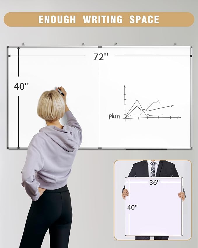 72"X 40" Large Magnetic Dry Erase Whiteboard, Removable Wall Hanging Board with 4 Pens & 1 Dry Erasers & 6 Magnets, Sliver Aluminum Frame White
