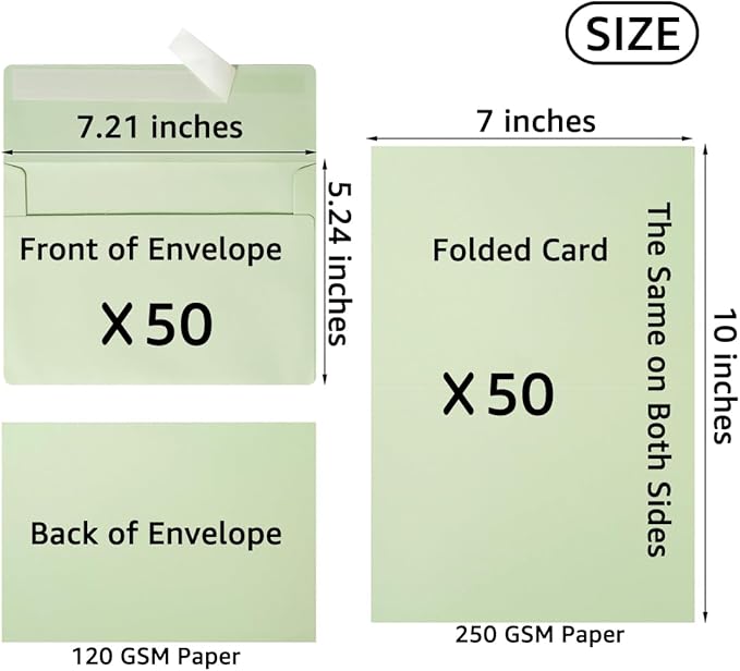 Wishop 50 Pack Self-Adhesive Envelopes with Fold Cards for Wedding Invitations, Greeting Cards, Baby Shower, Letter Mailing (Colorful, 5x7)