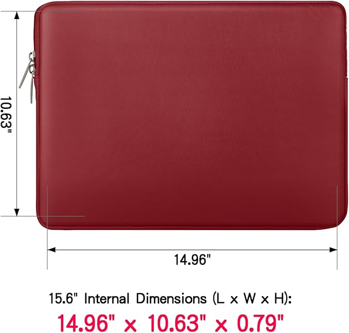RAINYEAR 15.6 Inch Laptop Sleeve Soft PU Leather Case Protective Water Resistant Zipper Padded Cover Carrying Bag Compatible with 15.6" Notebook Computer Chromebook(Red)