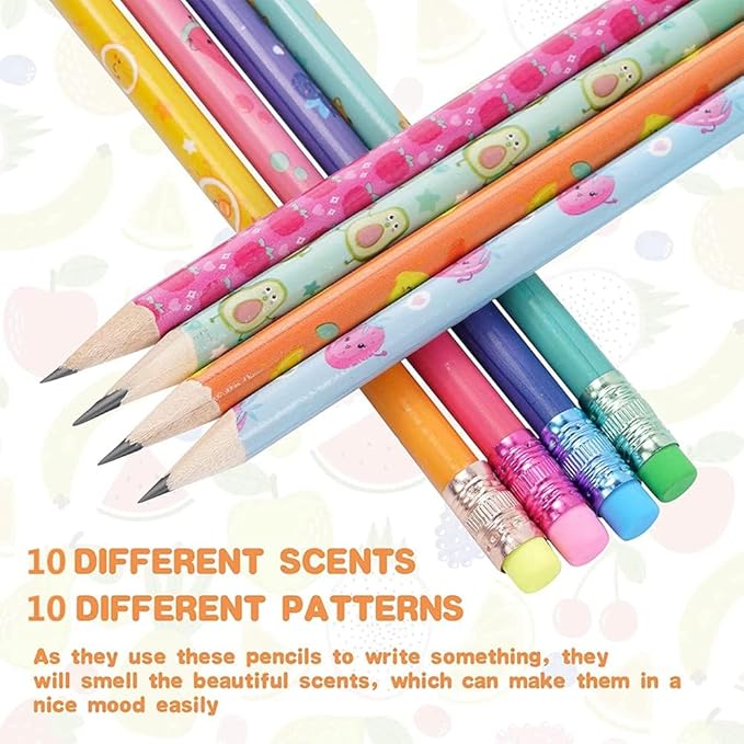 120 Pieces Scented Pencils for Kids Scented Pencils with Erasers Fruit HB Graphite Pencil for School Stationery Party Reward Supplies