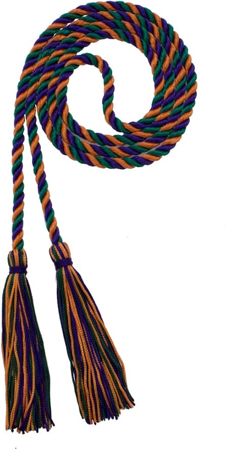 Tassel Depot Graduation Honor Cord - Purple/DK Green/Orange - Every School Color Available - Made in USA