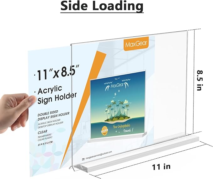 MaxGear 8.5 X 11 Acrylic Sign Holder Horizontal 6 Pack, Double Sided Display Stand, Clear Table Sign Holders Flyer Menu Holders, Plastic Paper Holder Picture Frame for Office, Store, Restaurant