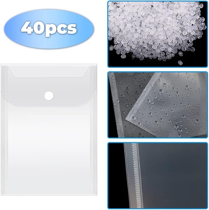 Vmiapxo 40 Pack Stamp and Die Storage Pockets, Reusable Small Plastic Envelopes Waterproof Sticker Organizer Receipt Holder Photo Storage Folders (5" x 7")