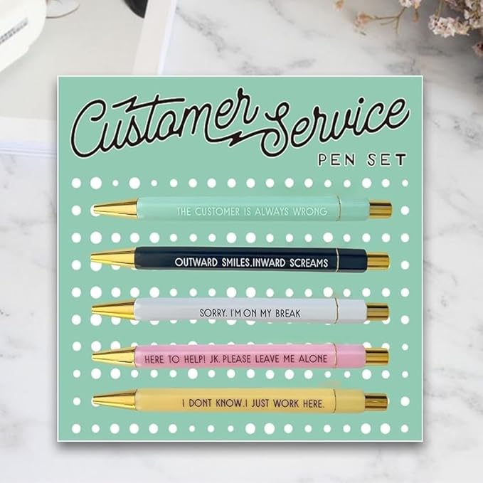 Funny pens,5-Count,Black Ink,Medium Nib 1.0mm,Funny Office Gifts for Coworkers,Personalized Pens Vibrant Funny Quotes Word Daily Pen (customer service Pens)