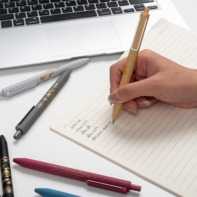 MiSiBao 0.7mm Black Ink Gel Pens Refillable & Retractable Gel Ink Rolling Ball Pens Gilding Process Pattern Smooth Writing Gel Pen (9-pack)