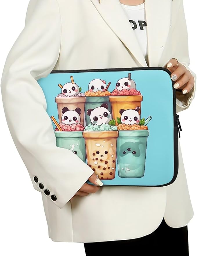 Cute Panda Laptop Sleeve for Women Girls 17 inch Laptop Protector with Versatile Uses Computer Sleeve Neoprene Lap Top Case Ideal Gifts for Daily Use School Travel Tablet Bag Blue