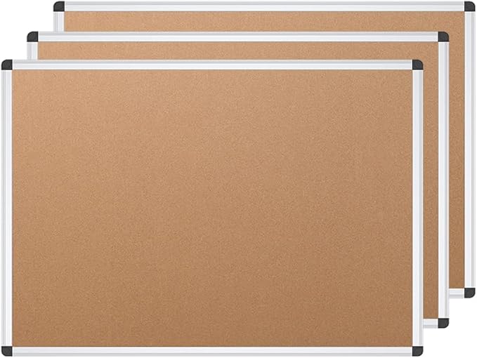 VIZ-PRO Cork Notice Board, 24 X 18 Inches, 3 Pack, Silver Aluminium Frame