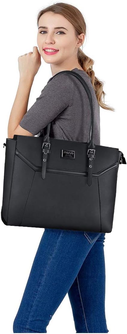 MOSISO 17 inch Women Laptop Tote Bag with Shockproof Compartment, Black