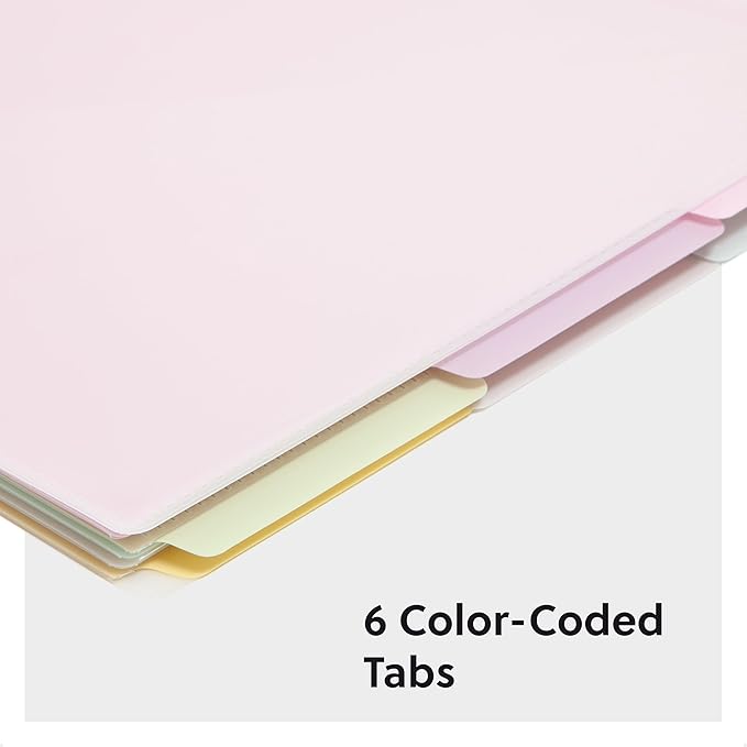 Smead Poly Project Organizer, 6 Tabs, 12 Pockets, Letter Size, Pastel (89208) (Pack of 1)
