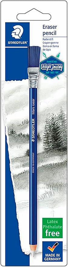 Staedtler Eraser Pencil with Brush, White, Blue, 1 Count (Pack of 1)