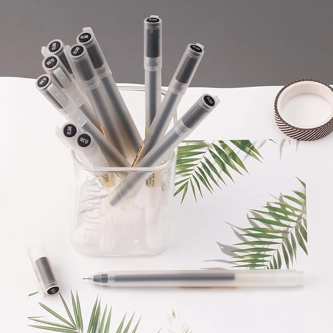 OBE WISEUE 0.5 Pens Fine Point Smooth Witing Rollerball Teacher Pens,Black Ink Bullet Pen Tip 0.5mm Point Ultra Light Writing Japanese Style Pens for Journaling Note Taking Drawing,12 Count