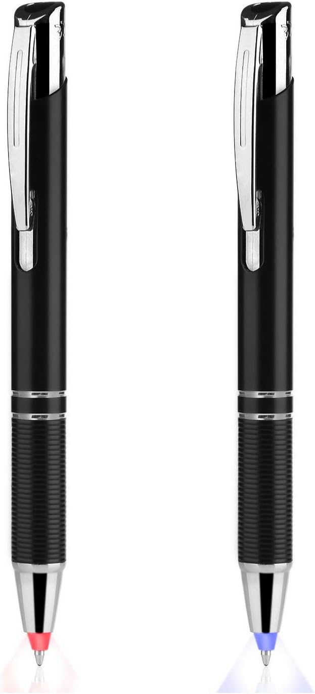 Penyeah Pen with Light, Light Pen Flashlight, Lighted Tip Pens for Taking Notes Recording Writing in The Dark 2 Pack - Red+Blue Light Tip