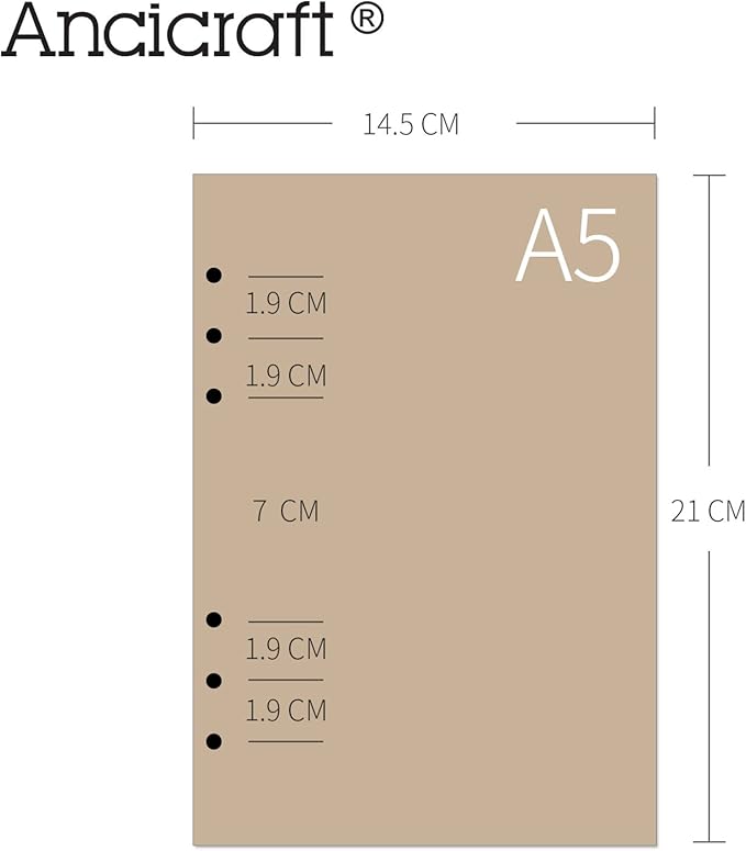 Ancicraft Refills Paper 6 Hole A5 5.7 X 8.25 Inches Blank Craft Paper for Loose Leaf Binder Notebook 100 Sheets / 200 Pages