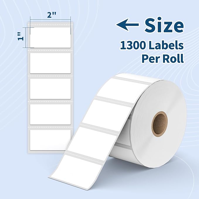 Tacnology 24 Rolls 2" X 1" Direct Thermal Labels - Perforated Barcode Replacement Labels - Compatible with Rollo & Zebra Desktop Printers - FBA Adhesive Address Shipping Labels- 1300 Labels/Roll
