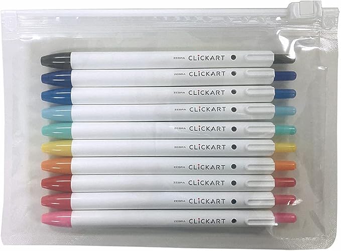 Zebra WYSS22-10C Water Based Pen, Clickart, 10 Color Set