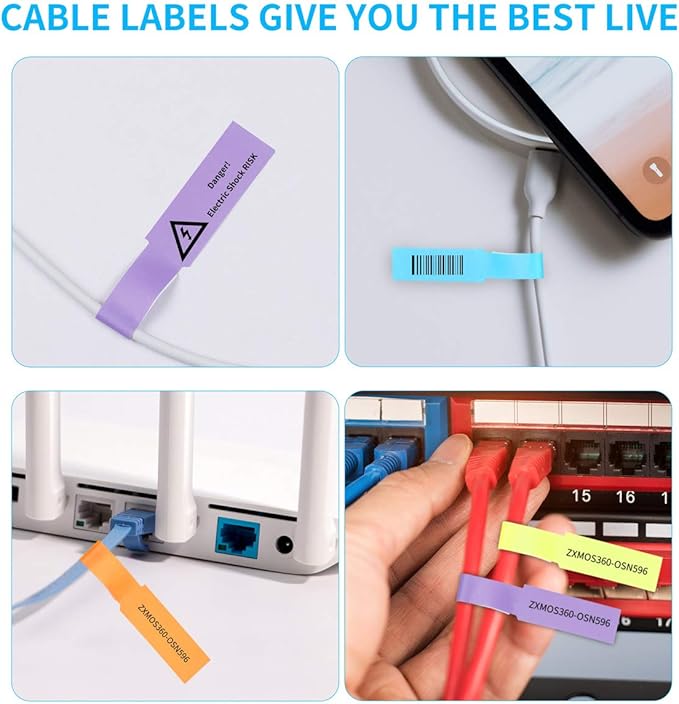 White Cable Labels, 300 Premium Wire Label Tags for Electronics, Printable Cord Labeling Tags for Ethernet and Network, Write on Labels for Cable Management