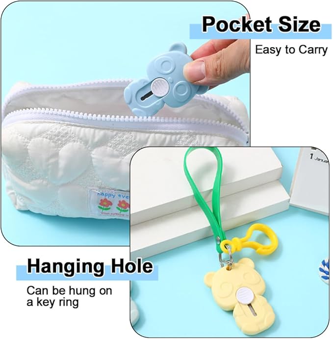 6 Pack Mini Box Cutter Retractable Utility Knife, Cute Panda Shaped Letter Opener Envelope Slitter, Portable Utility Pocket Knives for DIY Cutting Paper Home Office School Stationery