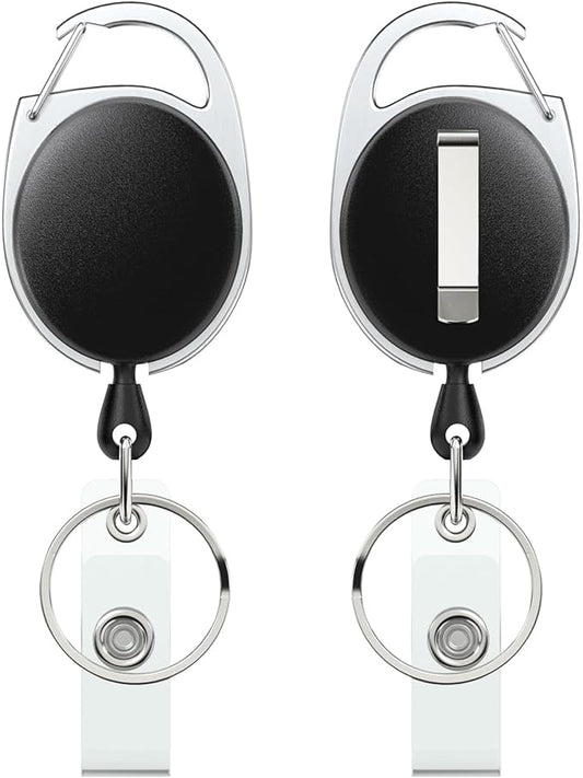 Uniclife 2 Pack Retractable Badge Reel for Badge Holder Heavy Duty Retractable Keychain Strong ABS Casing with Stainless Steel Spring Coil 24 Inch Nylon Rope Carabiner Clip and Key Ring