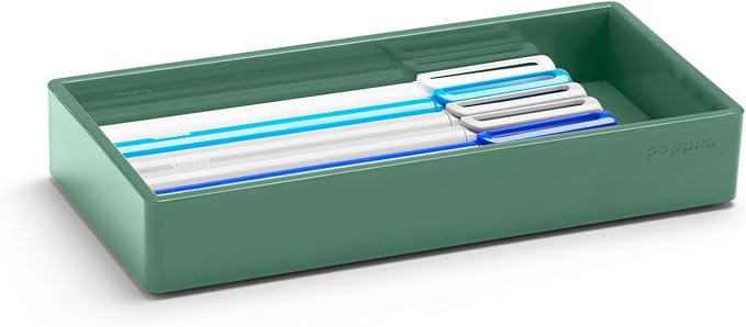Poppin Stackable Small Accessory Tray - Modular Lacquer Desk Trays for Office Organization, Color-Coordinated Office Supplies for Desk (Sage, Small Accessory)