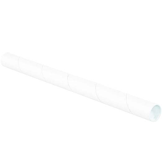 BOX USA BP1518W Mailing Tubes with Caps, 1-1/2" x 18", White (Pack of 50)