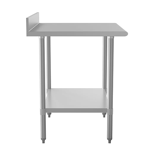 Flash Furniture Reese Commercial Stainless Steel Prep/Work Table for Back Kitchen, 430 Stainless Steel, 18 Gauge, Adjustable Shelf, 4" Backsplash, 30" x 36"