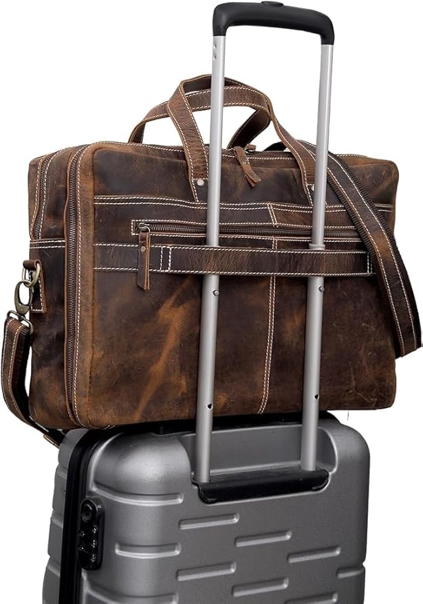 cuero Leather Messenger Bag for Men - Full Grain Leather Briefcase Laptop Satchel Office Crossbody Travel Bag