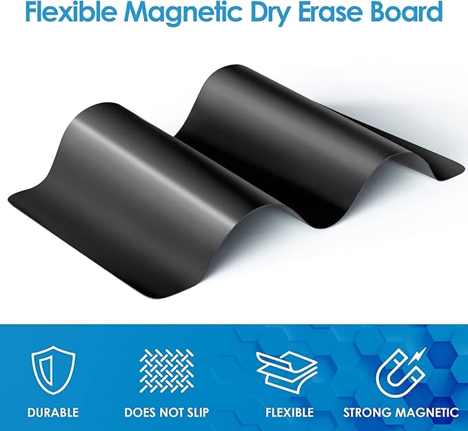 MaxGear Magnetic Black Dry Erase Board Sheet for Refrigerator, 16"x12" Fridge Magnetic Whiteboard for Kitchen, Fridge Shopping List for Family Planner and Grocery List, 4 Chalk Markers