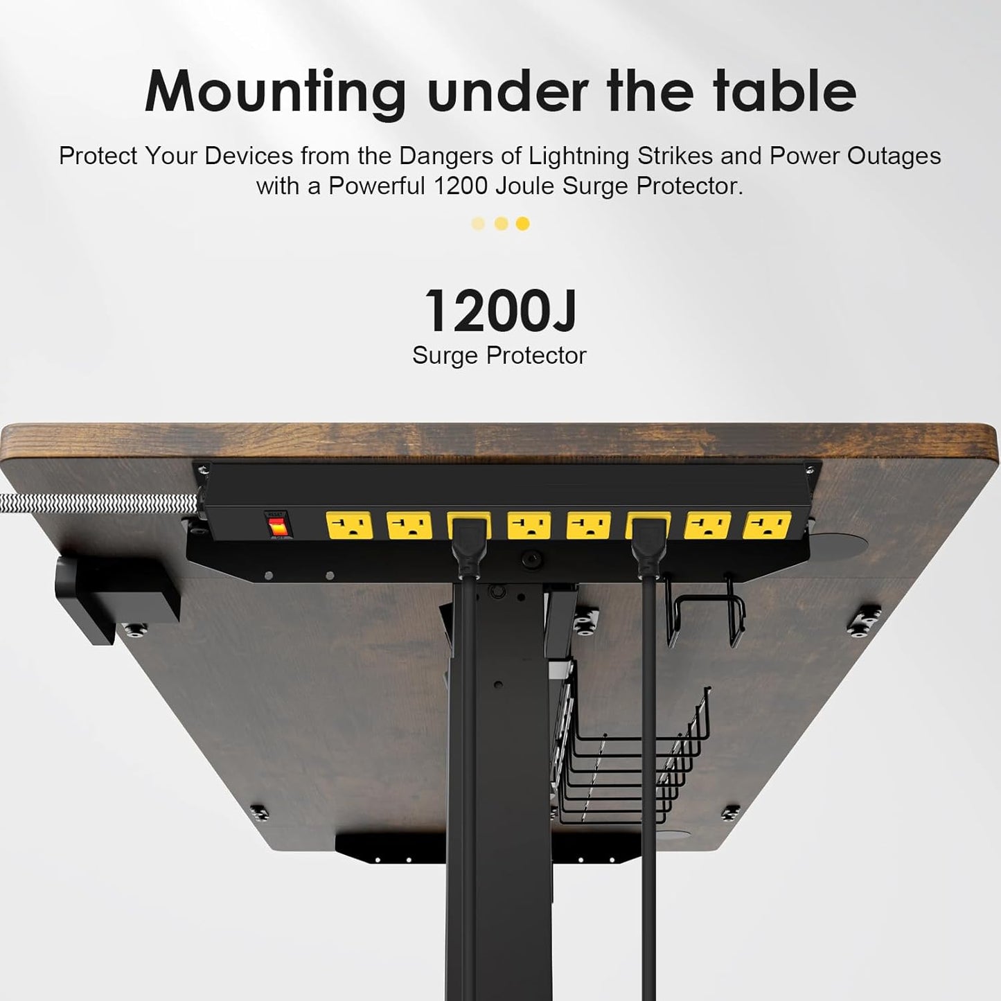 20Amp Power Strip Surge Protector, Durable Metal 8-Outlets with Heavy Duty 20 amp 10Ft 12 Gauge Extension Cord for Garage Workshop & Industrial Use, 1200J