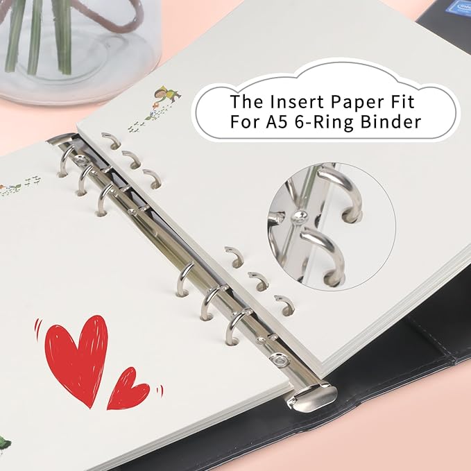 A5 Refills Paper, A5 Binder Planner Loose Leaf Paper,90 Sheets (180 Pages) 6-Hole Notebook Refills for 6-Ring Refillable A5 Ring Binder Notebook Planner, Blank Paper with Pattern