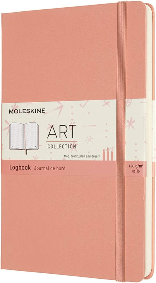 Moleskine Art Logbook, Hard Cover, Large (5" x 8.25"), Dotted, Coral Pink, 160 Pages