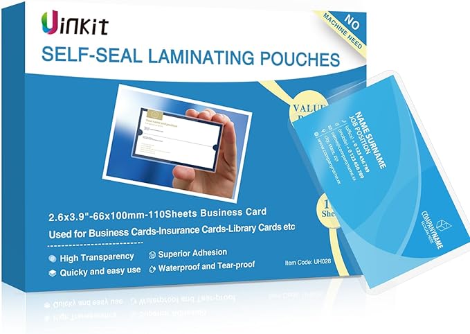 Uinkit Self Sealing Laminating Pouches, Waterproof Lamination Pouches, Permanent Adhesive 10mil Thickness 2.6x3.9inches 110Pack No Machine Needed (2.6x3.9Inchesx110Pack)