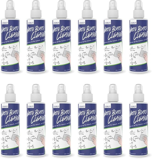 loukin Non-Toxic Whiteboard Cleaner, 8.5 fl oz Dry Erase Board Cleaner, Low-Odor White board Cleaning Spray, Removes Stubborn Marks from Whiteboards, Chalkboard (12-Pack)