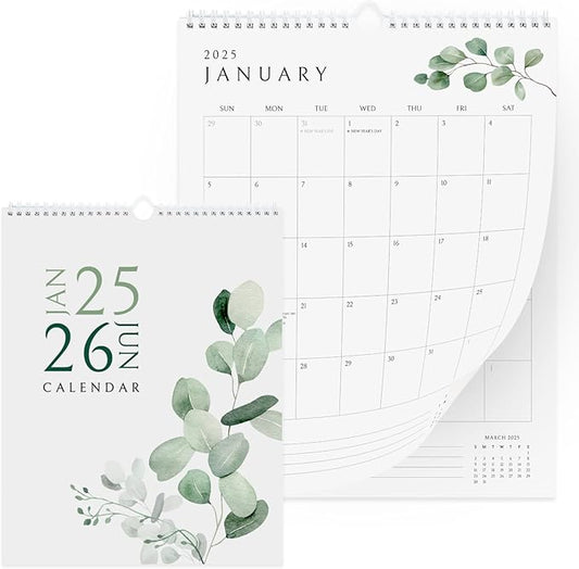 Vertical Greenery Wall Calendar 2025, 18 Months Calendar for Wall January 2025 to June 2026, 11x13.5 Inches Spiral Twin-Wire Binding
