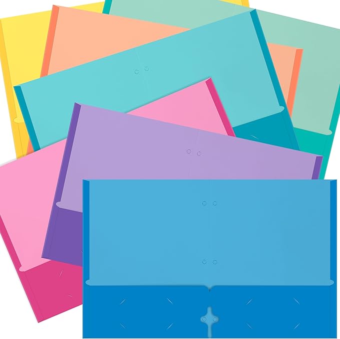 2 Pocket Folders, Assorted 7 Vibrant Colors with Complementing Interior Colors, Fits Letter Size Paper, for School, Office, Home (3 Hole Punched, 25)